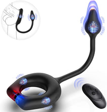 Load image into Gallery viewer, Vibrating Cock Ring with Anal Plug, Penis Ring Vibrator Magnet Adsorption Design, 10 Vibration Modes Adult Sex Toys for Men Coup